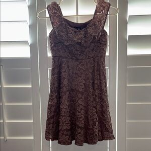 Zunie Lace Mini Dress in Brown